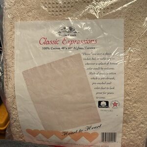 VTG Turtle Creek Ivory Cotton Afghan/Throw 48”x60” “Heart to Heart” USA
